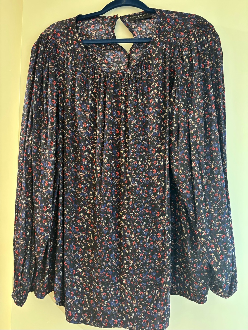 Lane Bryant Navy Floral Blouse - Navy with Red & Blue Flowers